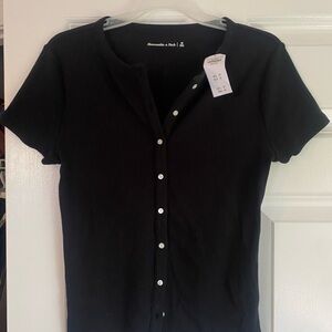 Abercrombie & Fitch Ribbed Button Through Top Size M Black